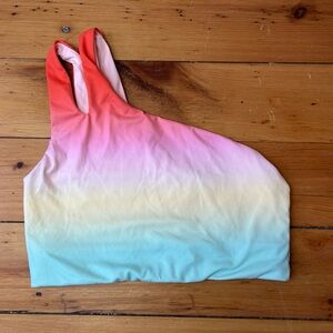 Fabletics small one shoulder rainbow sports bra pastel